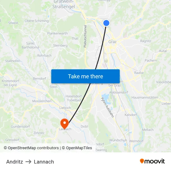 Andritz to Lannach map