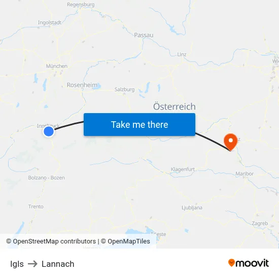 Igls to Lannach map