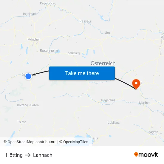 Hötting to Lannach map