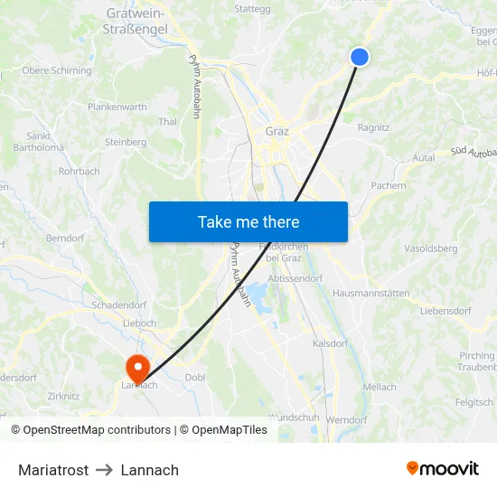 Mariatrost to Lannach map