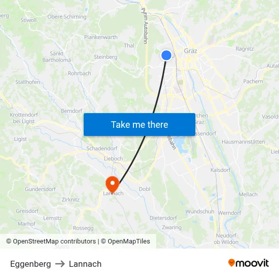Eggenberg to Lannach map
