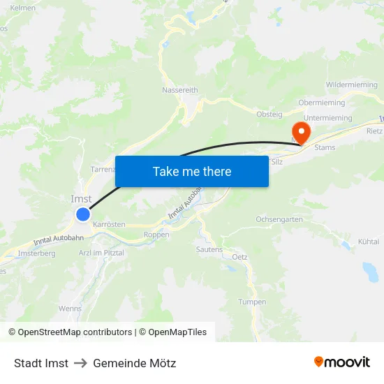 Stadt Imst to Gemeinde Mötz map