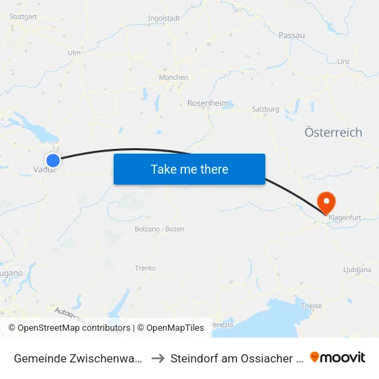 Gemeinde Zwischenwasser to Steindorf am Ossiacher See map