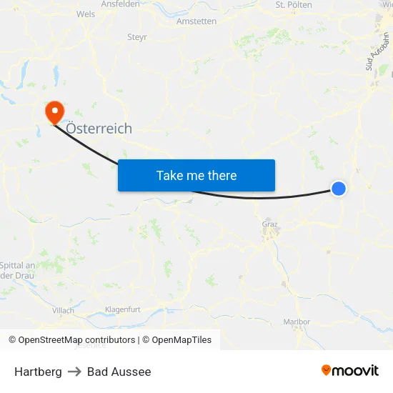 Hartberg to Bad Aussee map