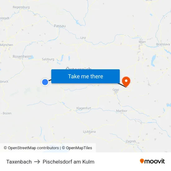 Taxenbach to Pischelsdorf am Kulm map