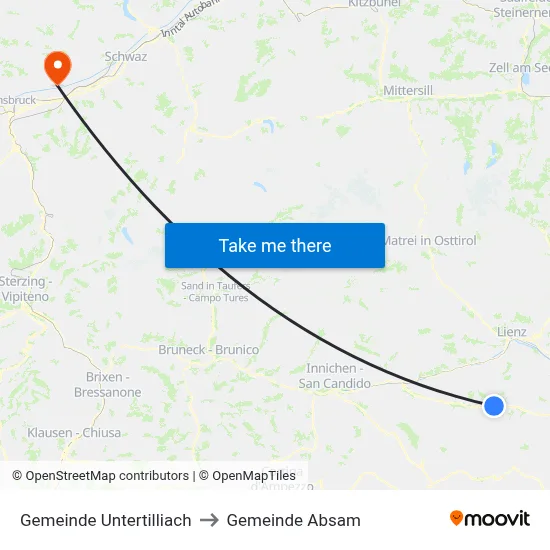 Gemeinde Untertilliach to Gemeinde Absam map