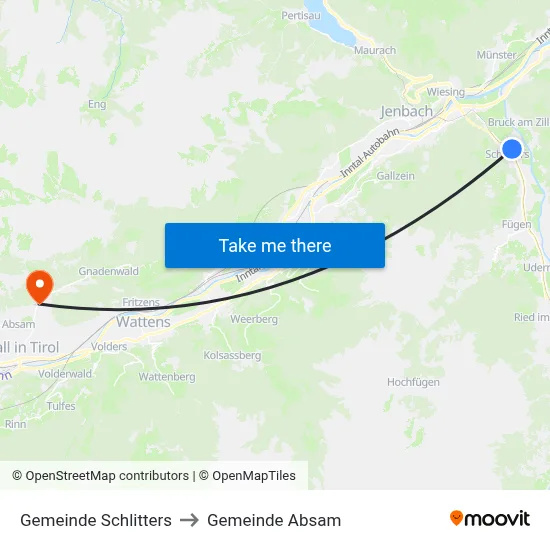 Gemeinde Schlitters to Gemeinde Absam map