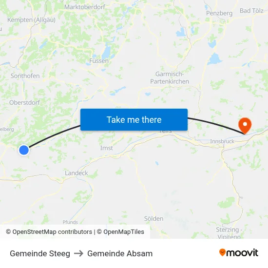 Gemeinde Steeg to Gemeinde Absam map
