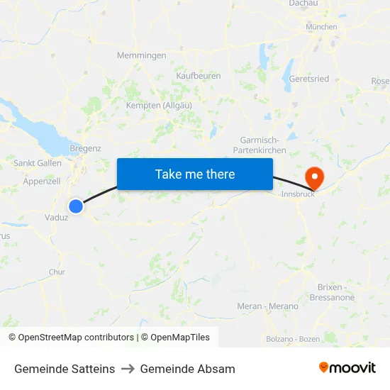 Gemeinde Satteins to Gemeinde Absam map