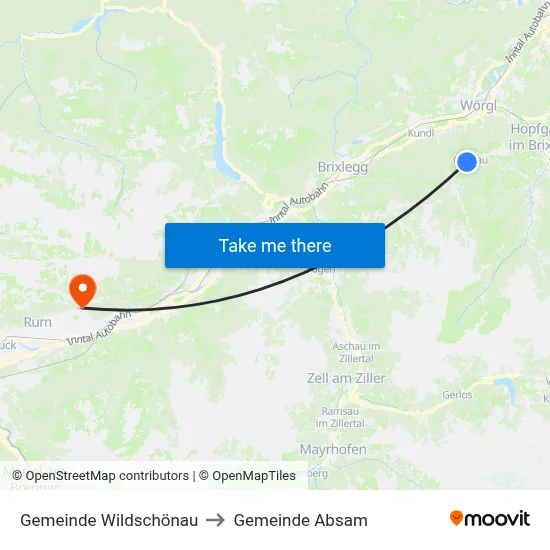 Gemeinde Wildschönau to Gemeinde Absam map