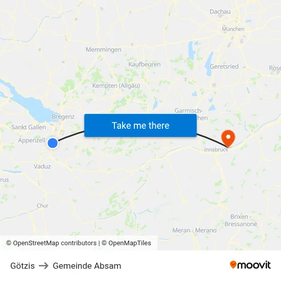 Götzis to Gemeinde Absam map