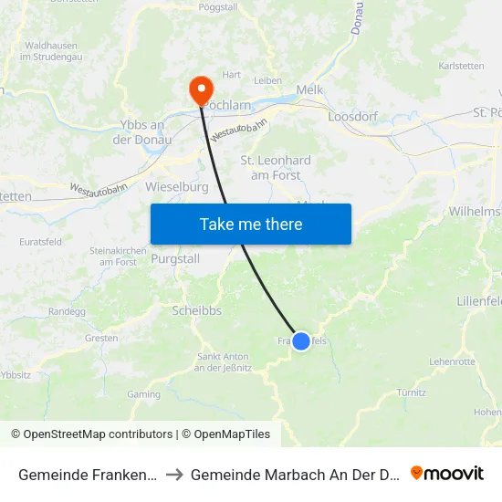 Gemeinde Frankenfels to Gemeinde Marbach An Der Donau map