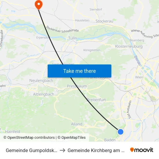 Gemeinde Gumpoldskirchen to Gemeinde Kirchberg am Wagram map