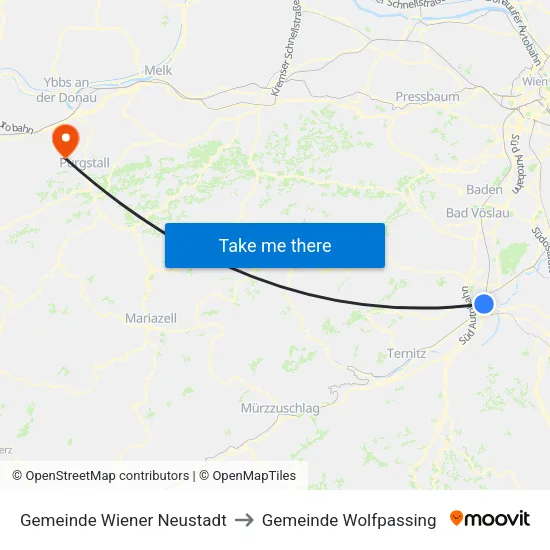 Gemeinde Wiener Neustadt to Gemeinde Wolfpassing map