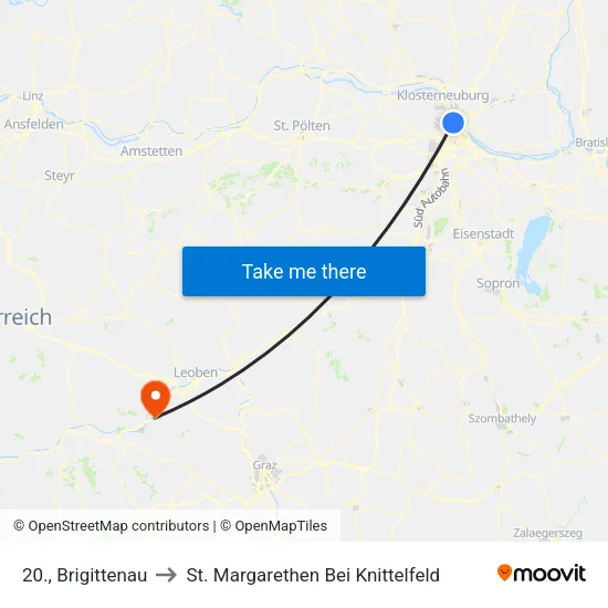20., Brigittenau to St. Margarethen Bei Knittelfeld map
