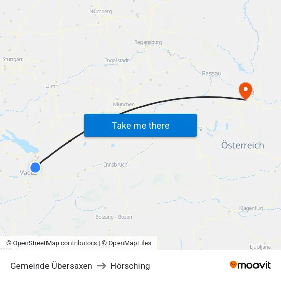 Gemeinde Übersaxen to Hörsching map