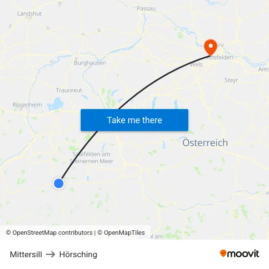 Mittersill to Hörsching map