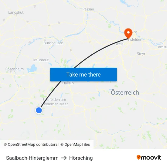 Saalbach-Hinterglemm to Hörsching map