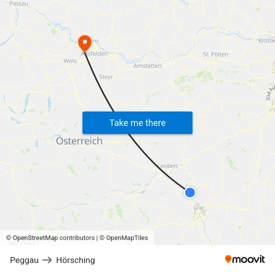 Peggau to Hörsching map