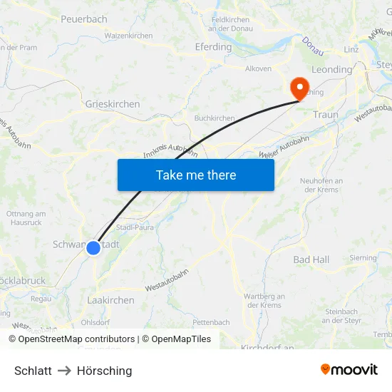 Schlatt to Hörsching map