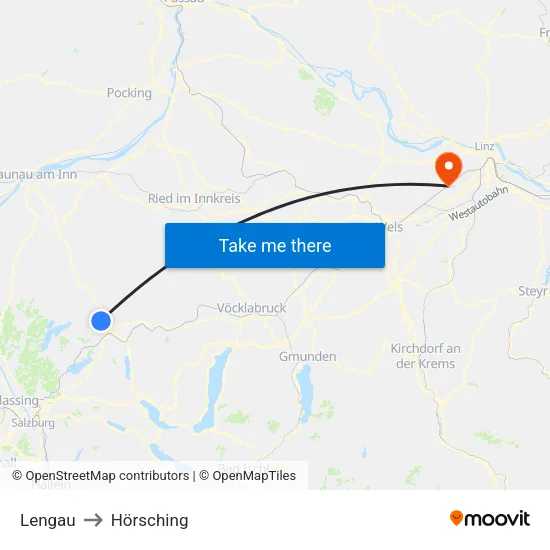 Lengau to Hörsching map