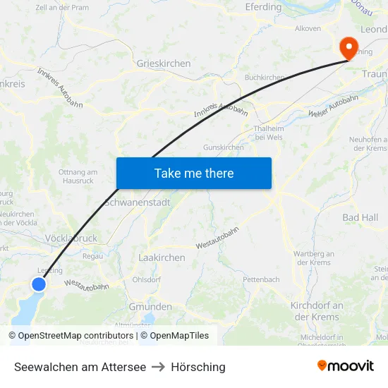 Seewalchen am Attersee to Hörsching map