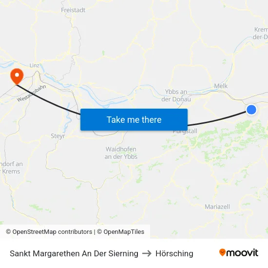 Sankt Margarethen An Der Sierning to Hörsching map