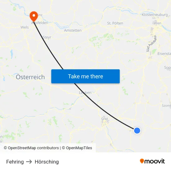 Fehring to Hörsching map