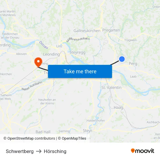 Schwertberg to Hörsching map