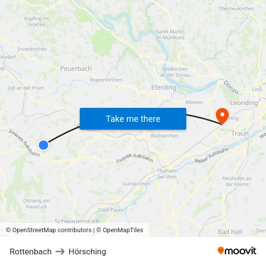 Rottenbach to Hörsching map