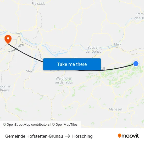 Gemeinde Hofstetten-Grünau to Hörsching map