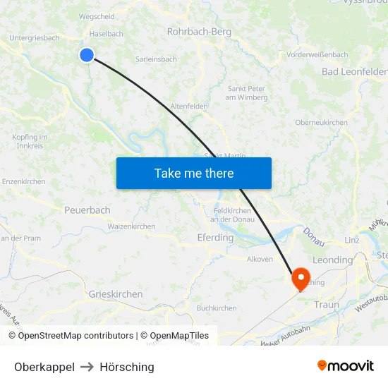 Oberkappel to Hörsching map