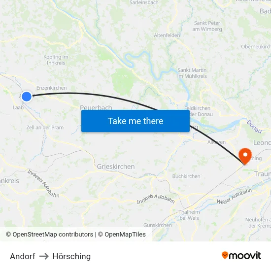 Andorf to Hörsching map