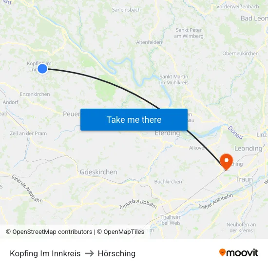 Kopfing Im Innkreis to Hörsching map