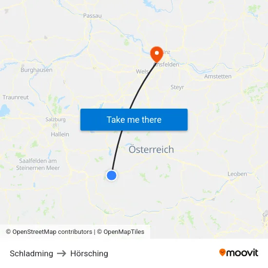 Schladming to Hörsching map