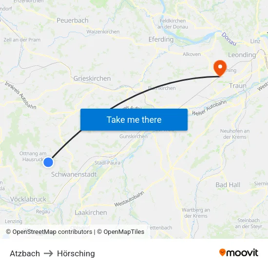 Atzbach to Hörsching map