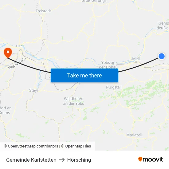Gemeinde Karlstetten to Hörsching map