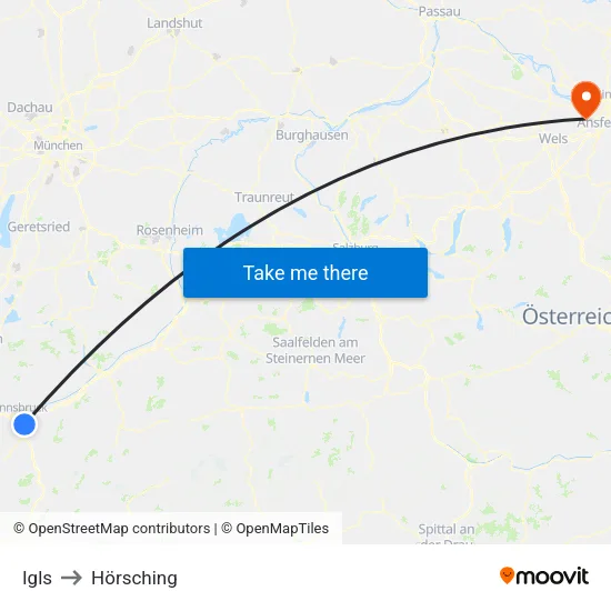 Igls to Hörsching map