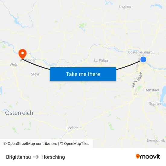 Brigittenau to Hörsching map