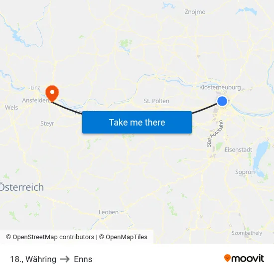 18., Währing to Enns map