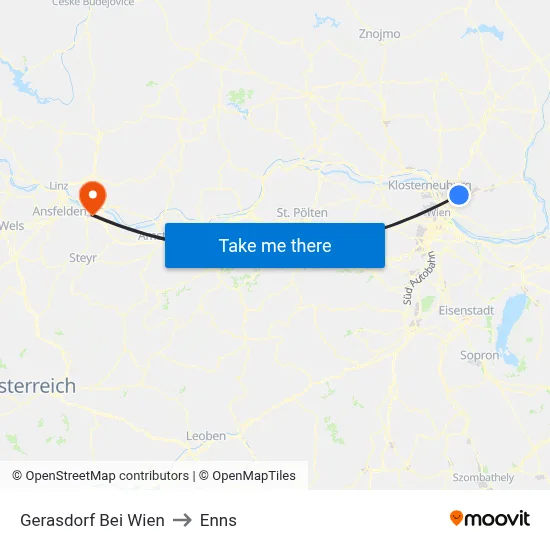 Gerasdorf Bei Wien to Enns map