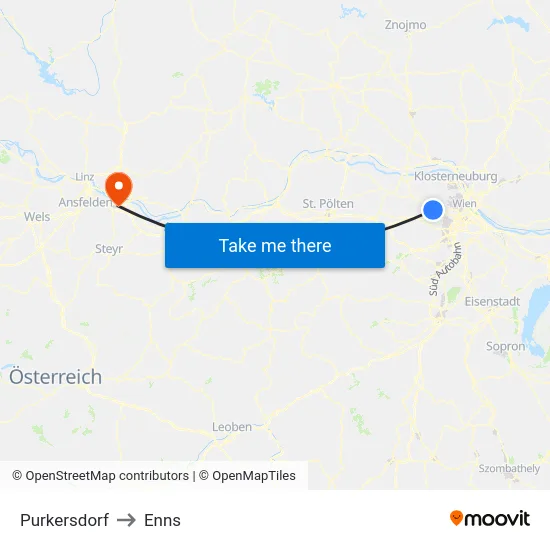 Purkersdorf to Enns map