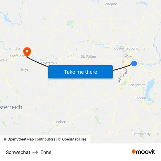 Schwechat to Enns map