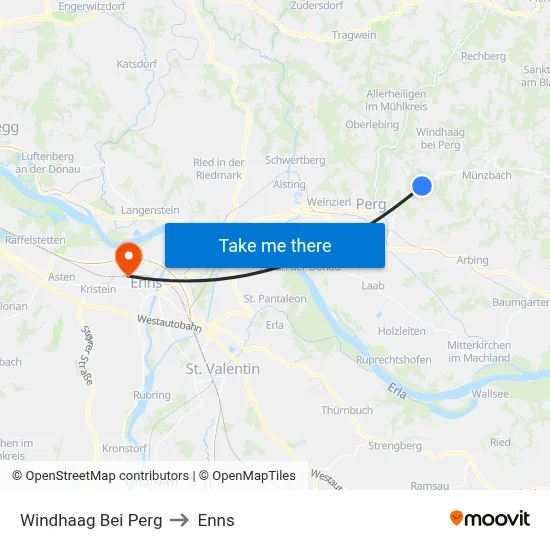 Windhaag Bei Perg to Enns map