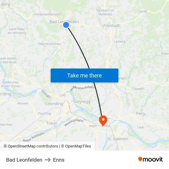 Bad Leonfelden to Enns map