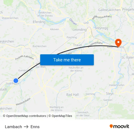 Lambach to Enns map
