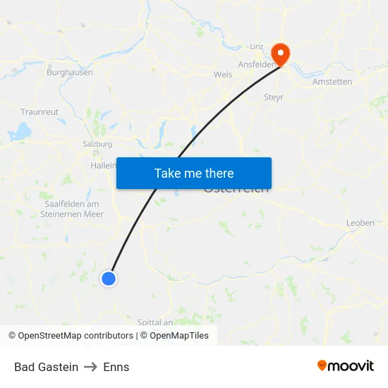 Bad Gastein to Enns map