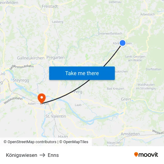 Königswiesen to Enns map
