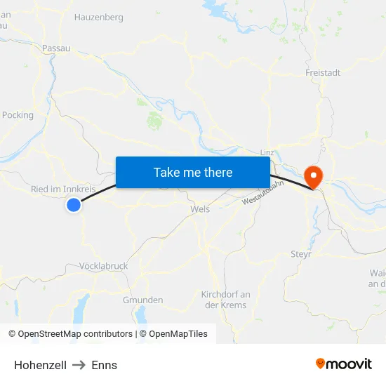 Hohenzell to Enns map