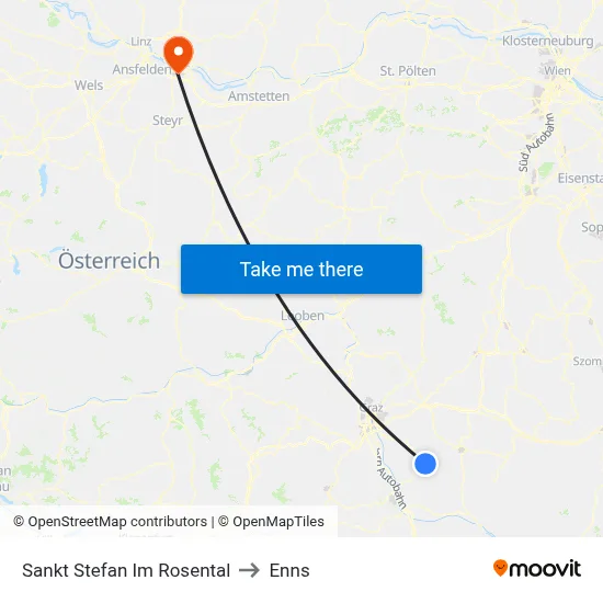 Sankt Stefan Im Rosental to Enns map